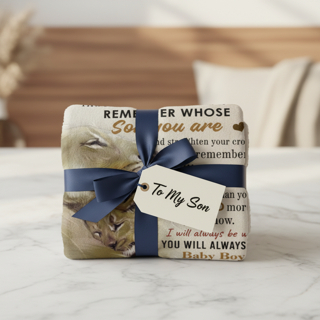 To My Son cozy arctic fleece blanket folded as heartfelt gift with ribbon and gift tag