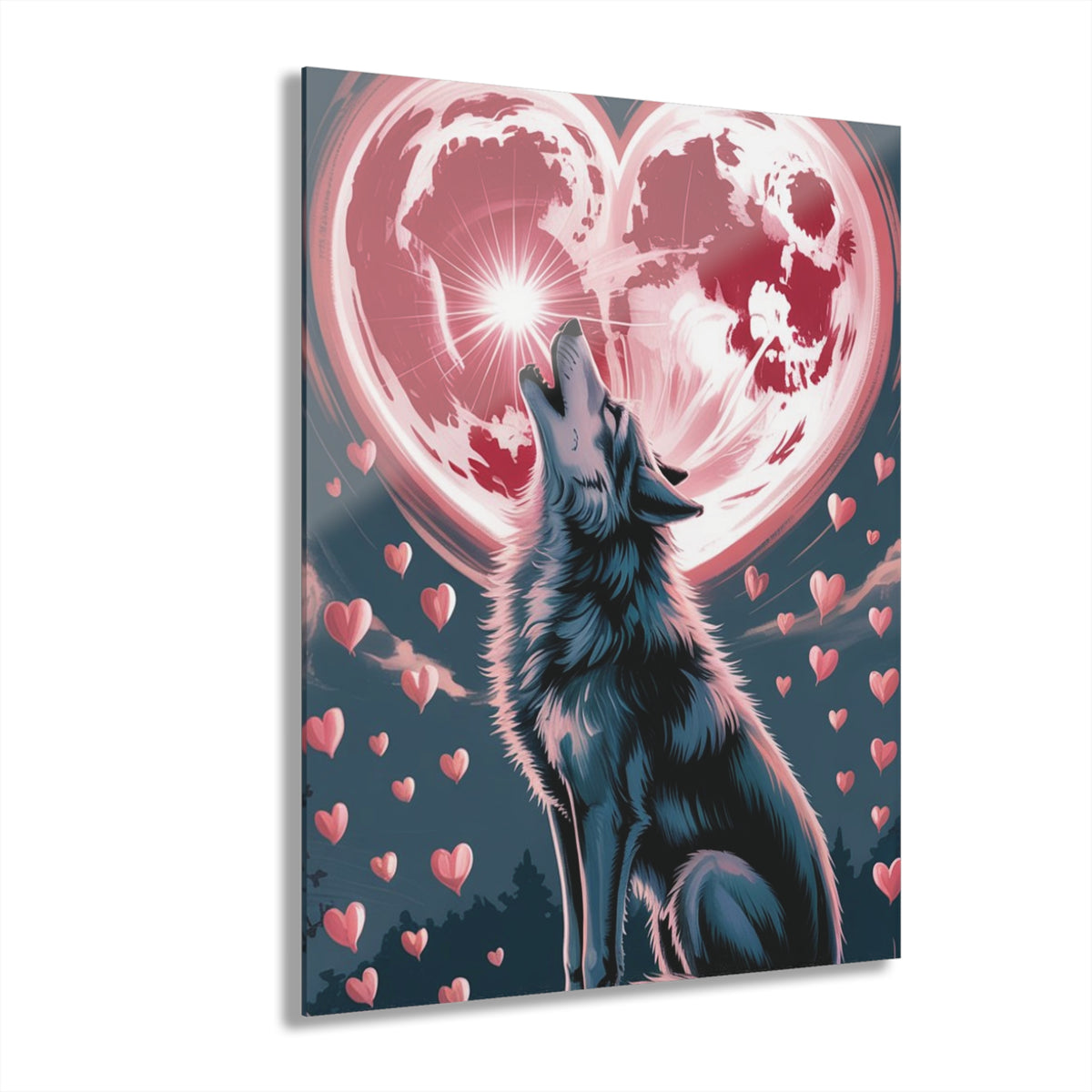 Wolf Heart Moon Acrylic Wall Art – Premium Crystal Print