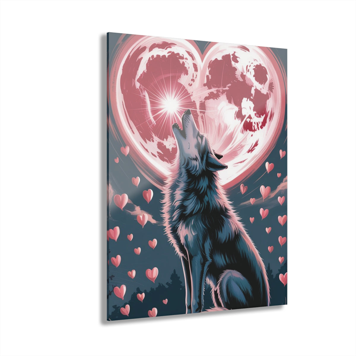 Wolf Heart Moon Acrylic Wall Art – Premium Crystal Print