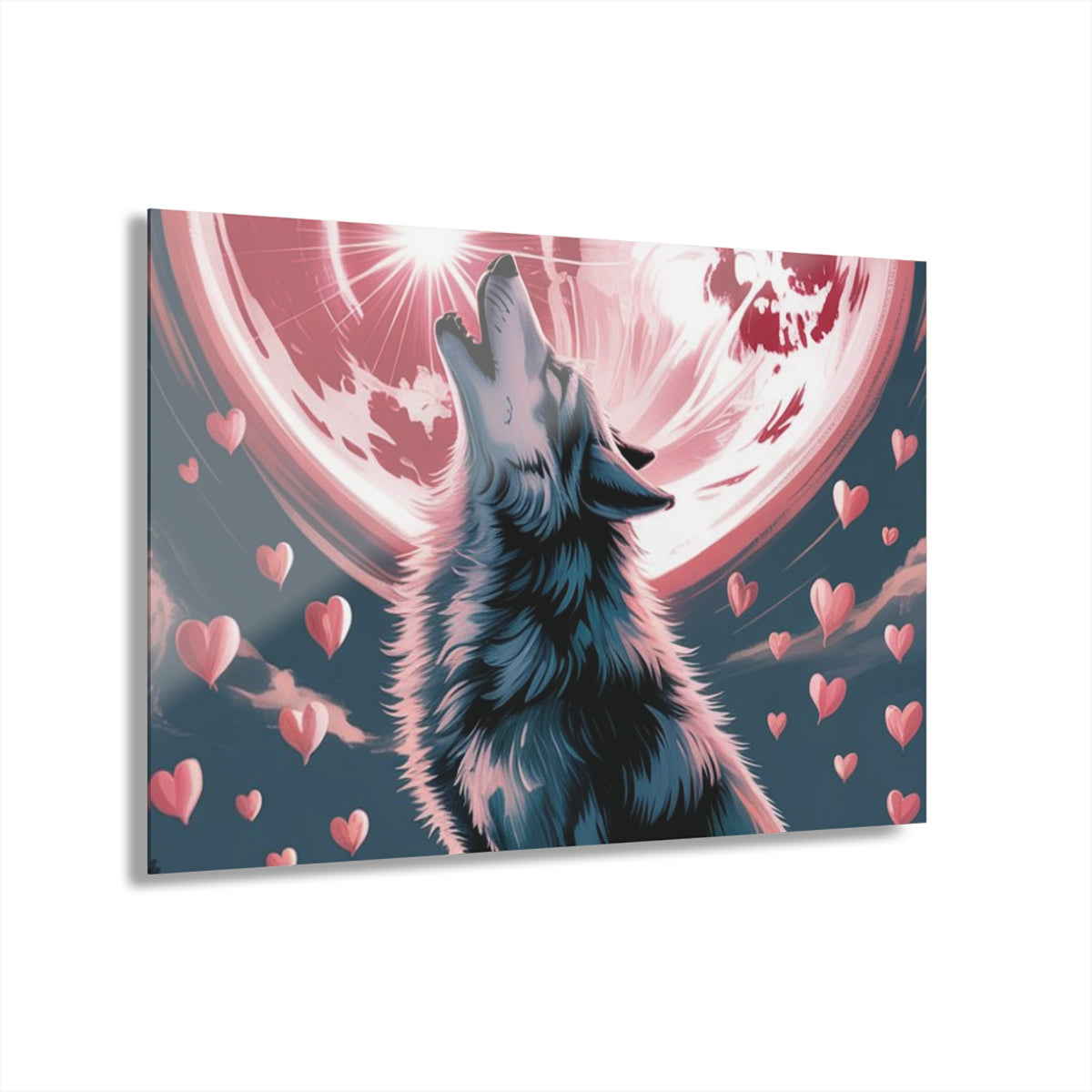 Wolf Heart Moon Acrylic Wall Art – Premium Crystal Print
