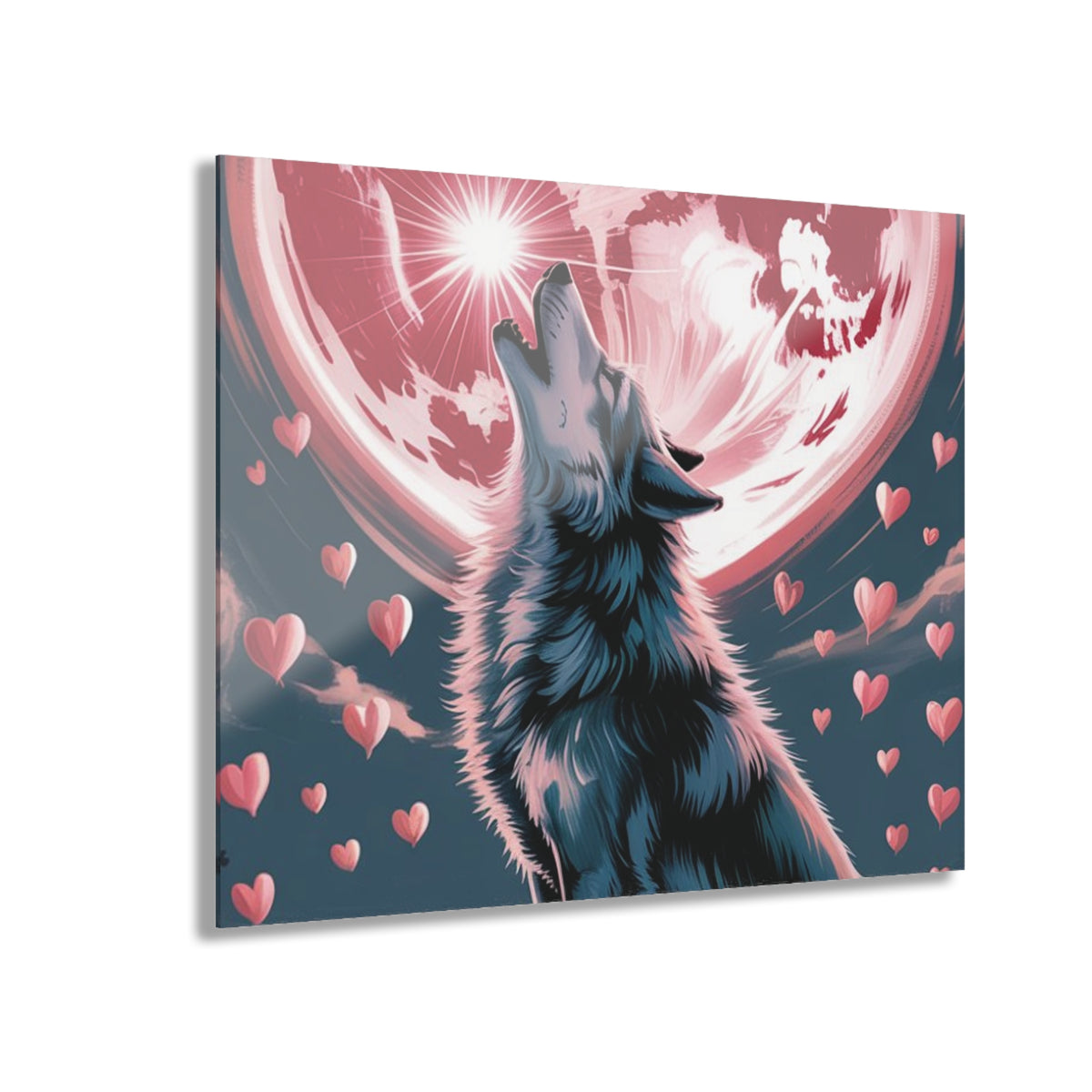 Wolf Heart Moon Acrylic Wall Art – Premium Crystal Print