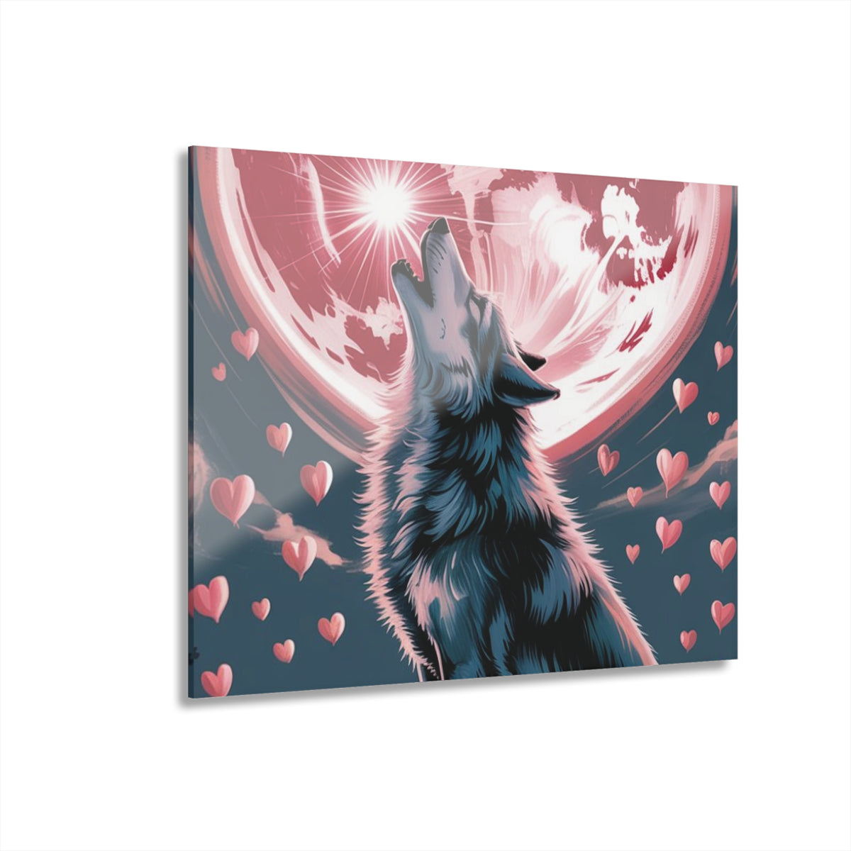 Wolf Heart Moon Acrylic Wall Art – Premium Crystal Print