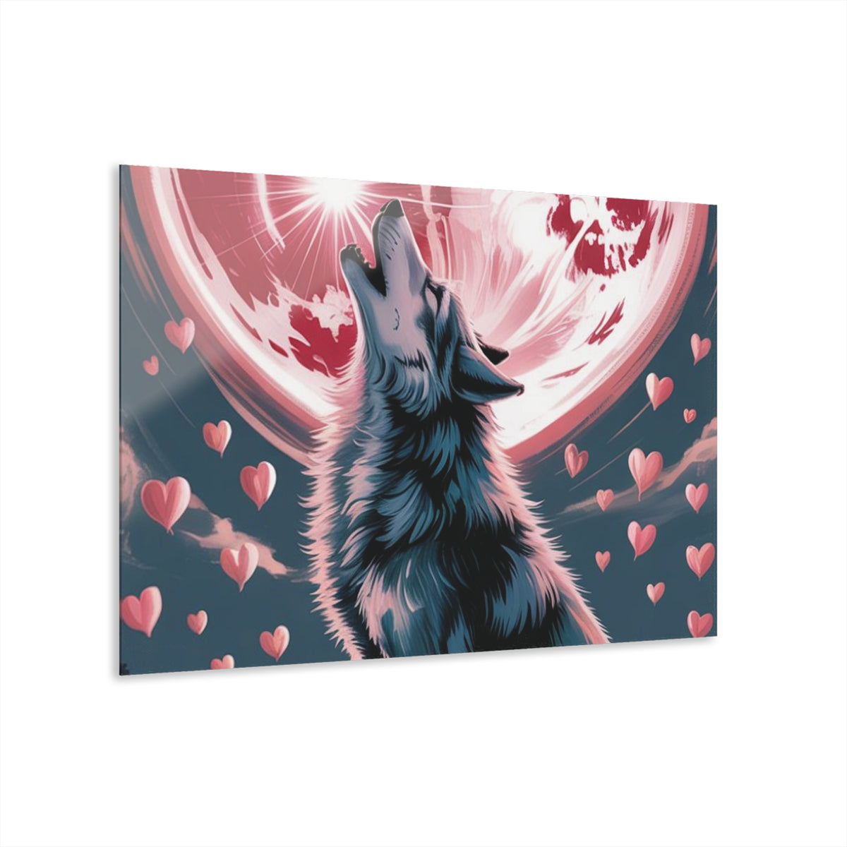 Wolf Heart Moon Acrylic Wall Art – Premium Crystal Print