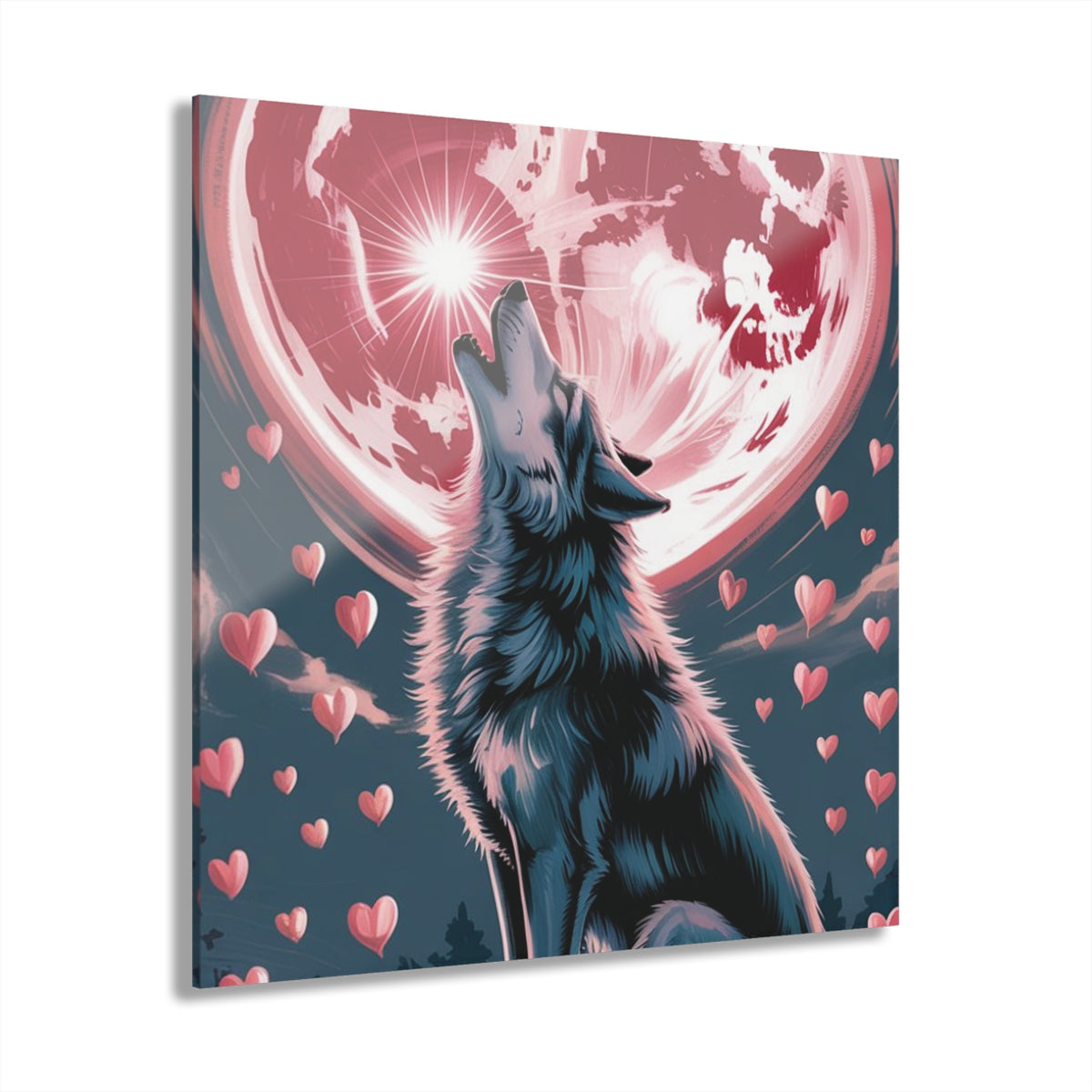Wolf Heart Moon Acrylic Wall Art – Premium Crystal Print