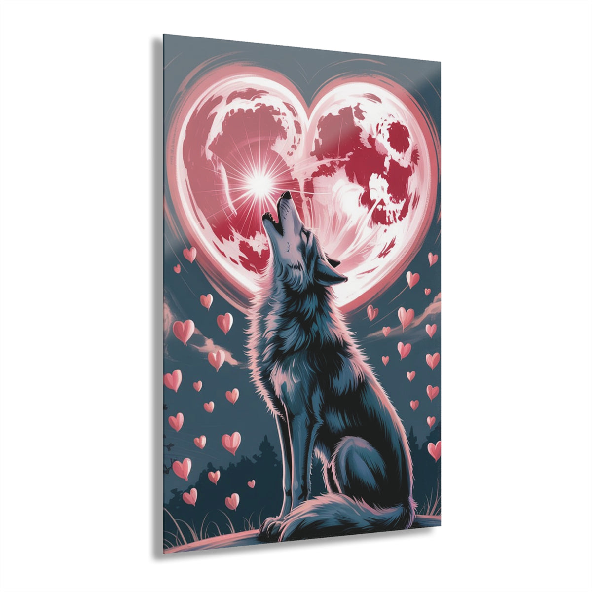Wolf Heart Moon Acrylic Wall Art – Premium Crystal Print