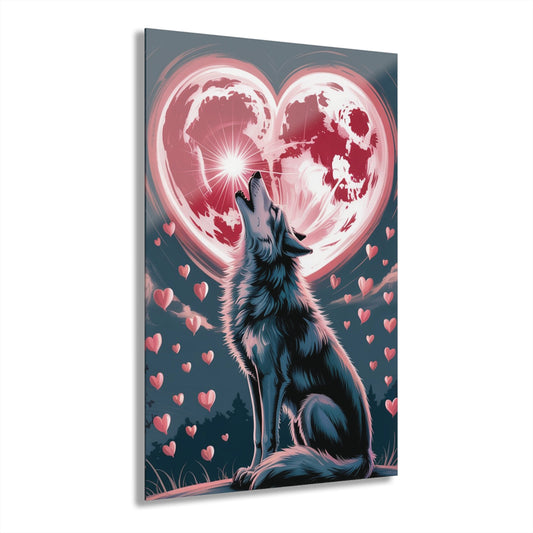 Wolf Heart Moon Acrylic Wall Art – Premium Crystal Print