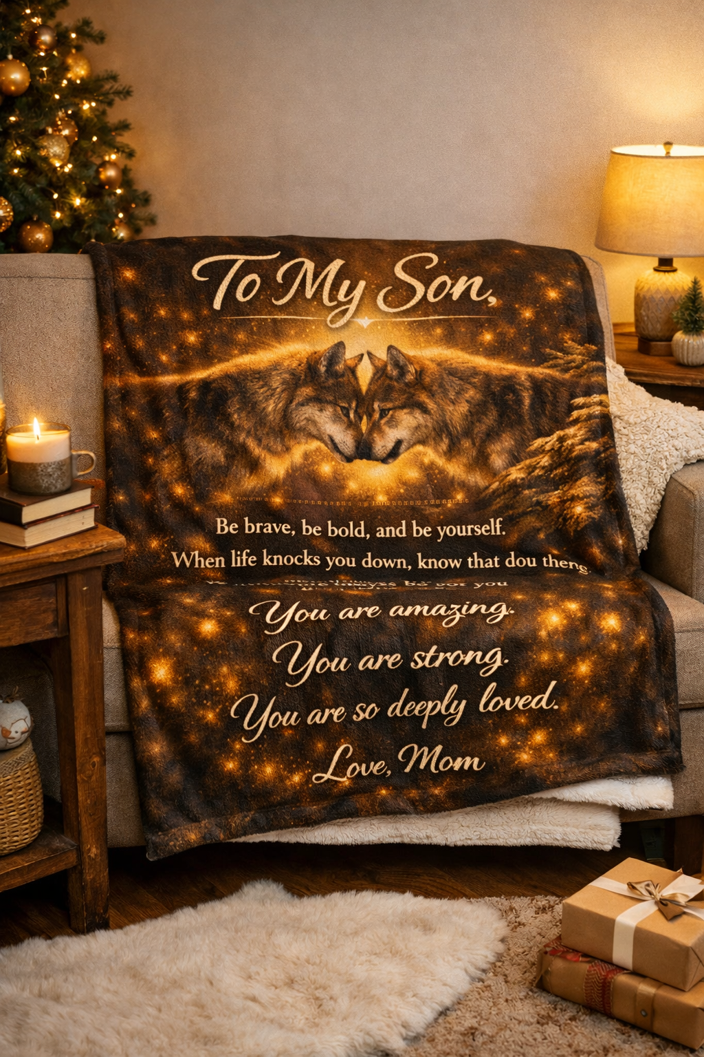 To My Son – Premium Twin Velvet Blanket (60x80) | Wolf Edition