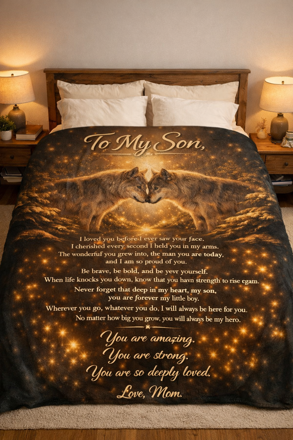 To My Son – Premium Twin Velvet Blanket (60x80) | Wolf Edition