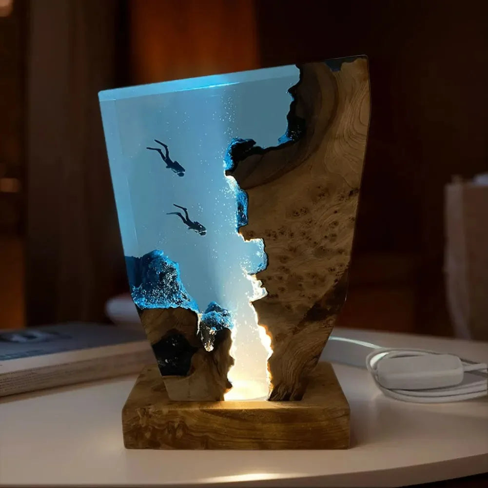 Deep Sea Resin Night Light 🌊 Diver & Ocean Desk Lamp