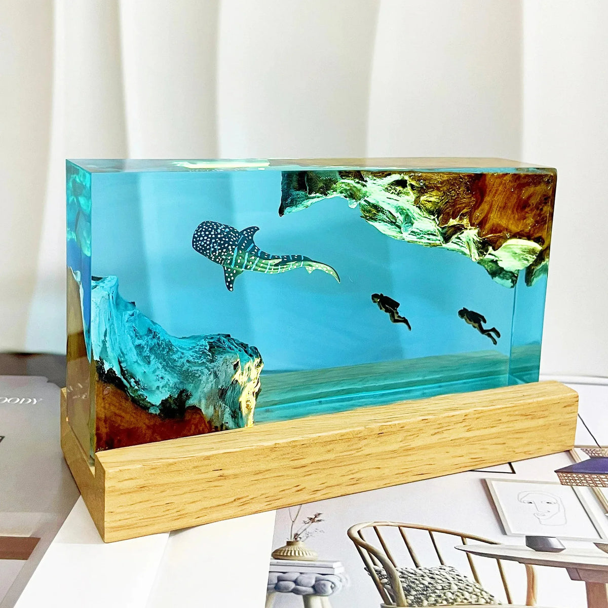 Deep Sea Resin Night Light 🌊 Diver & Ocean Desk Lamp