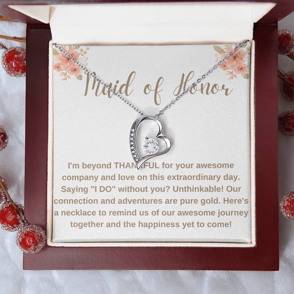 Maid of Honor Crystal Heart Necklace – Wedding Day Gift with CZ Stone