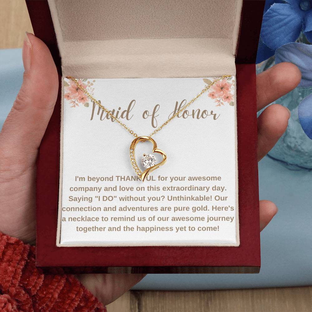 Maid of Honor Crystal Heart Necklace – Wedding Day Gift with CZ Stone