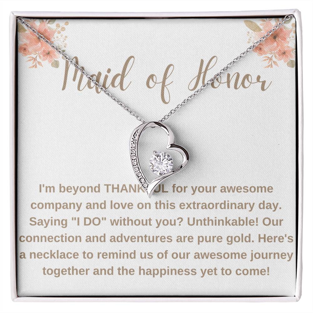 Maid of Honor Crystal Heart Necklace – Wedding Day Gift with CZ Stone