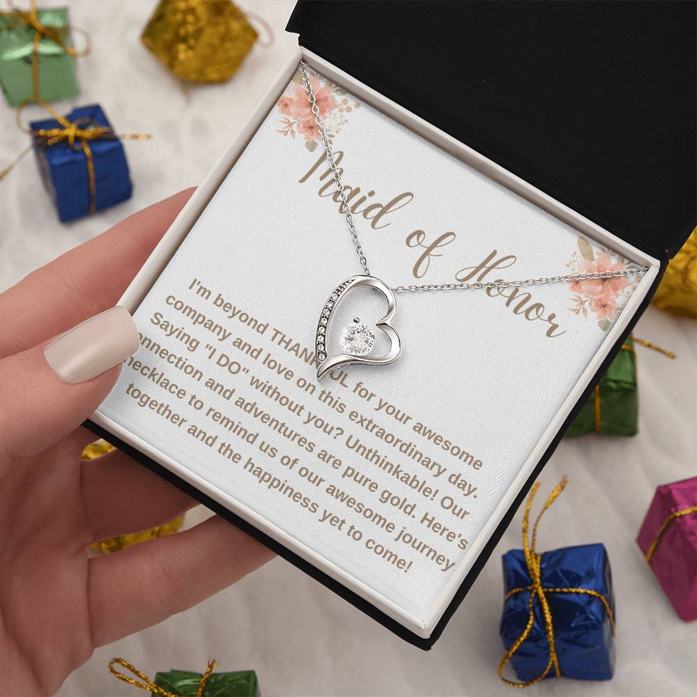 Maid of Honor Crystal Heart Necklace – Wedding Day Gift with CZ Stone