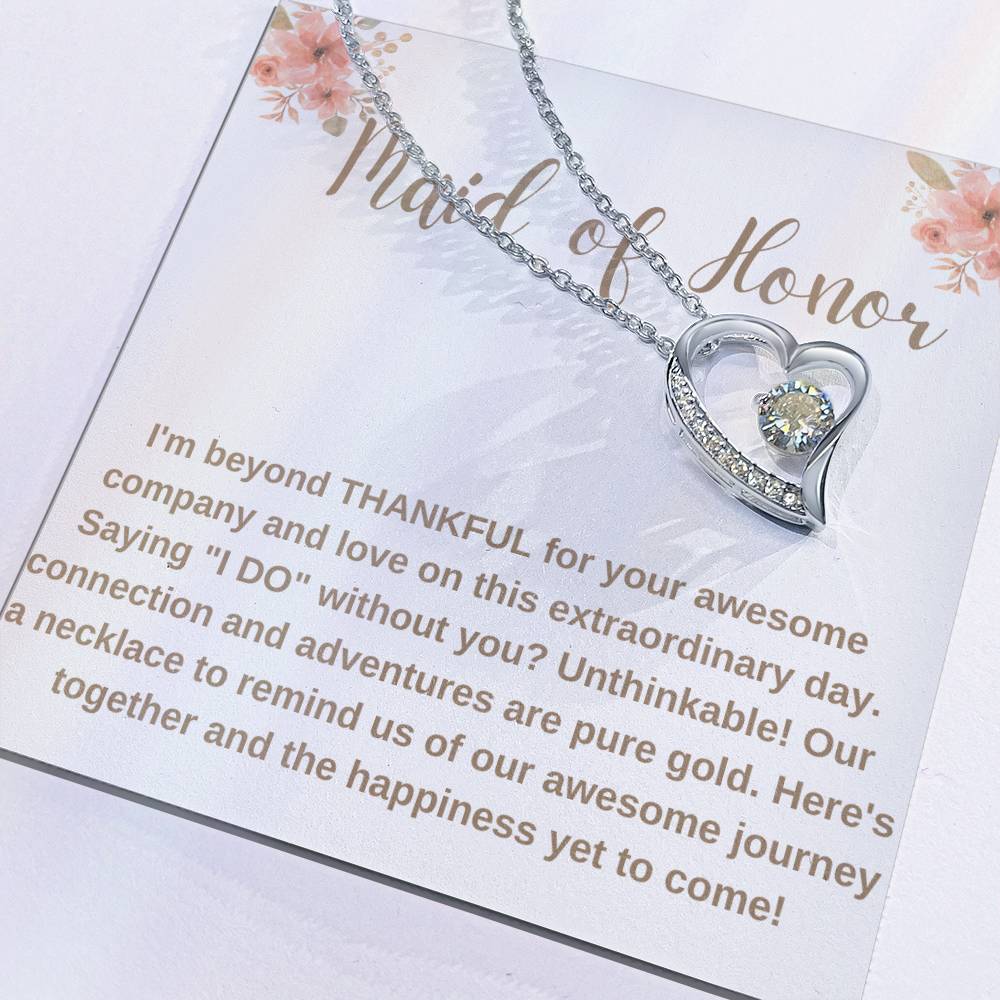 Maid of Honor Crystal Heart Necklace – Wedding Day Gift with CZ Stone