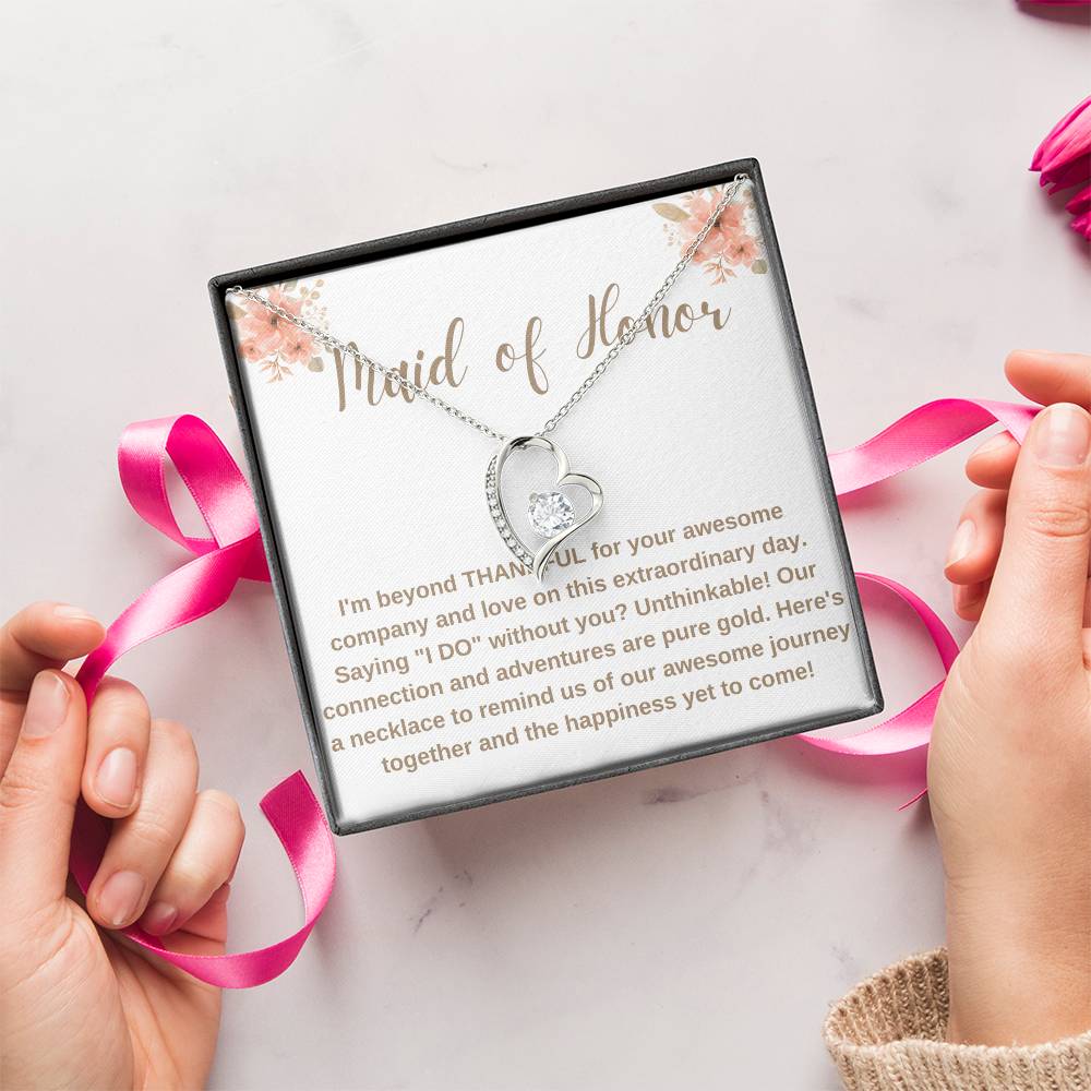 Maid of Honor Crystal Heart Necklace – Wedding Day Gift with CZ Stone