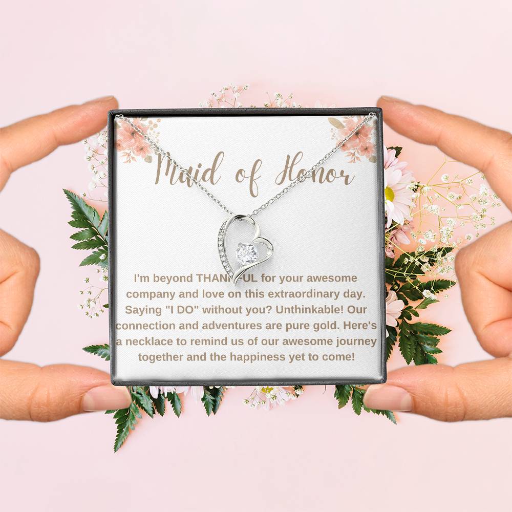 Maid of Honor Crystal Heart Necklace – Wedding Day Gift with CZ Stone