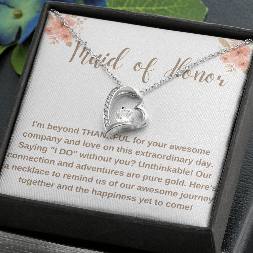 Maid of Honor Crystal Heart Necklace – Wedding Day Gift with CZ Stone