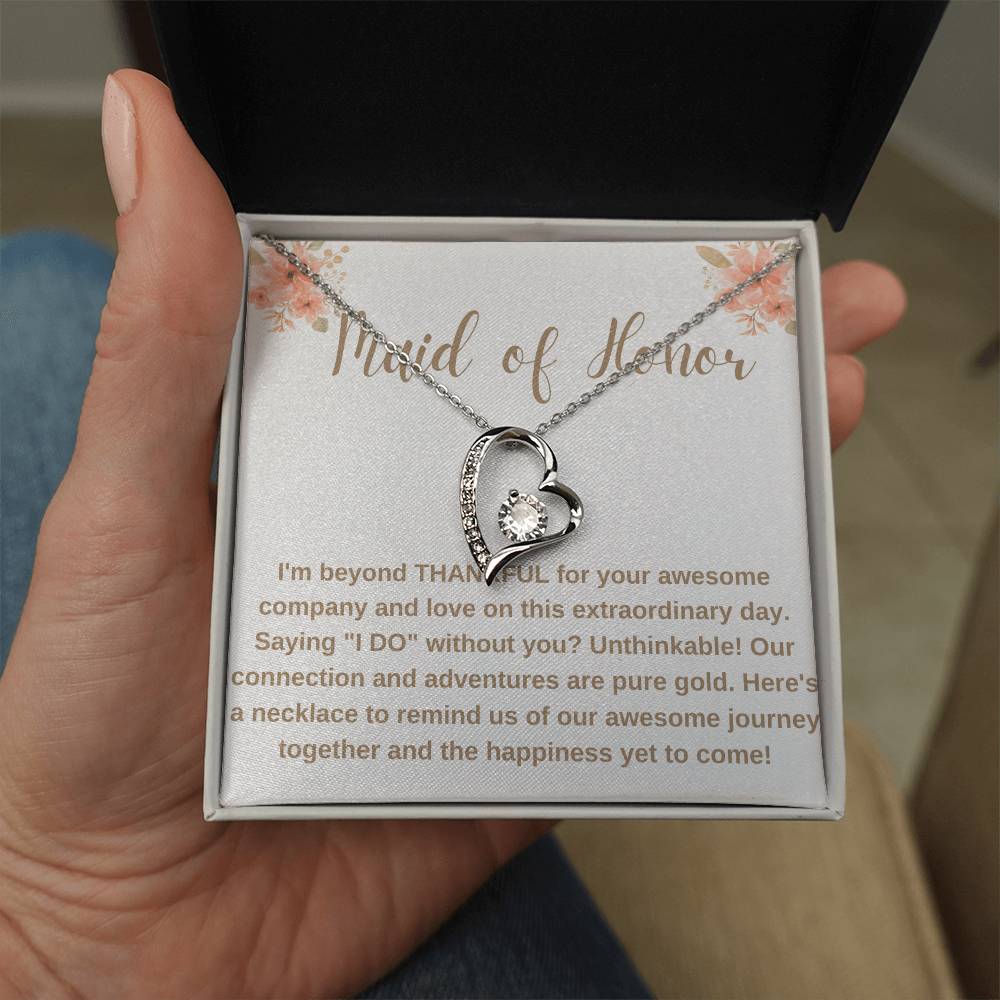 Maid of Honor Crystal Heart Necklace – Wedding Day Gift with CZ Stone