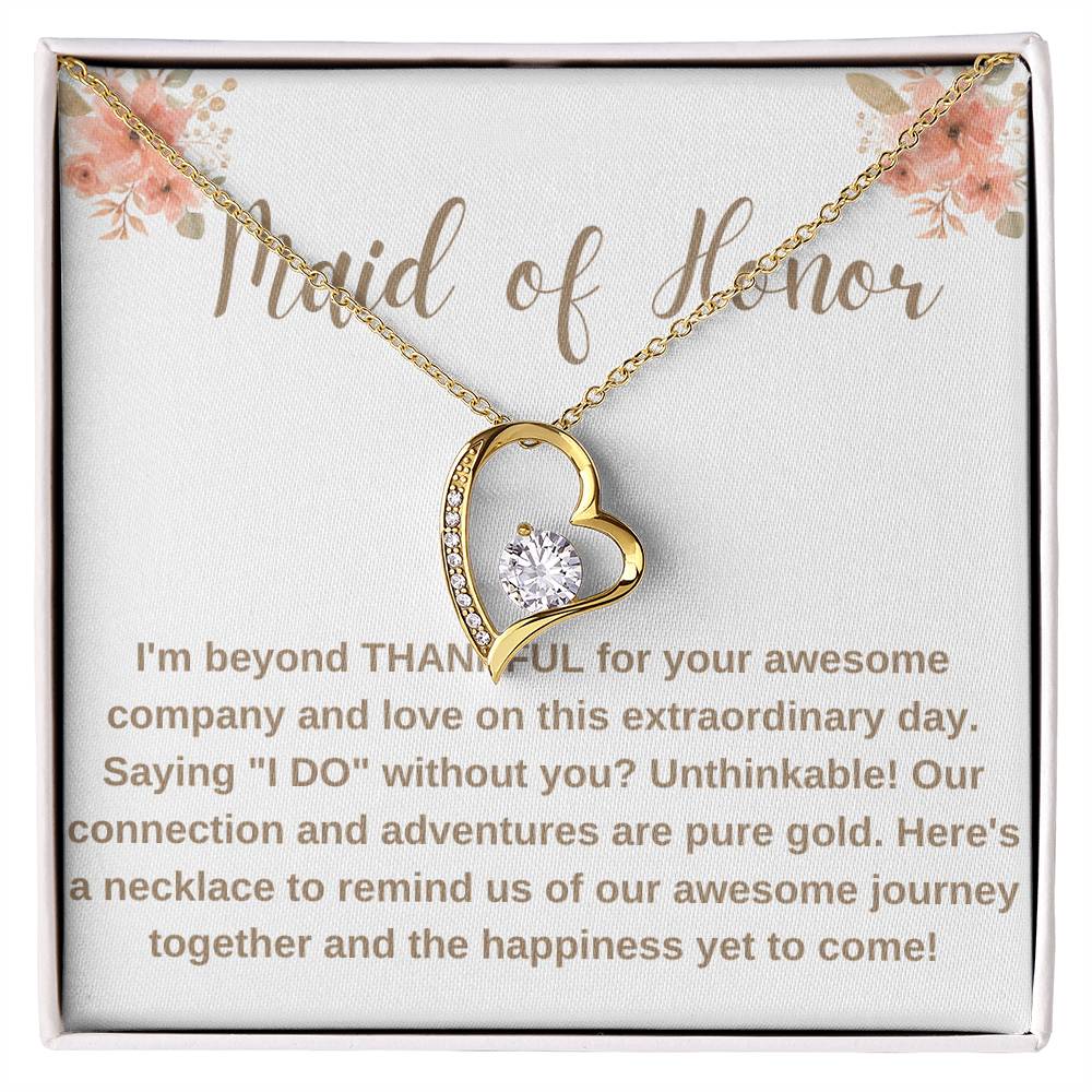 Maid of Honor Crystal Heart Necklace – Wedding Day Gift with CZ Stone