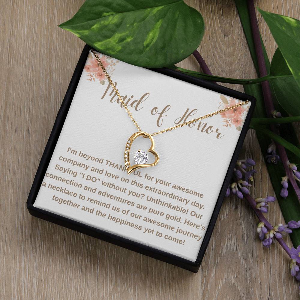 Maid of Honor Crystal Heart Necklace – Wedding Day Gift with CZ Stone