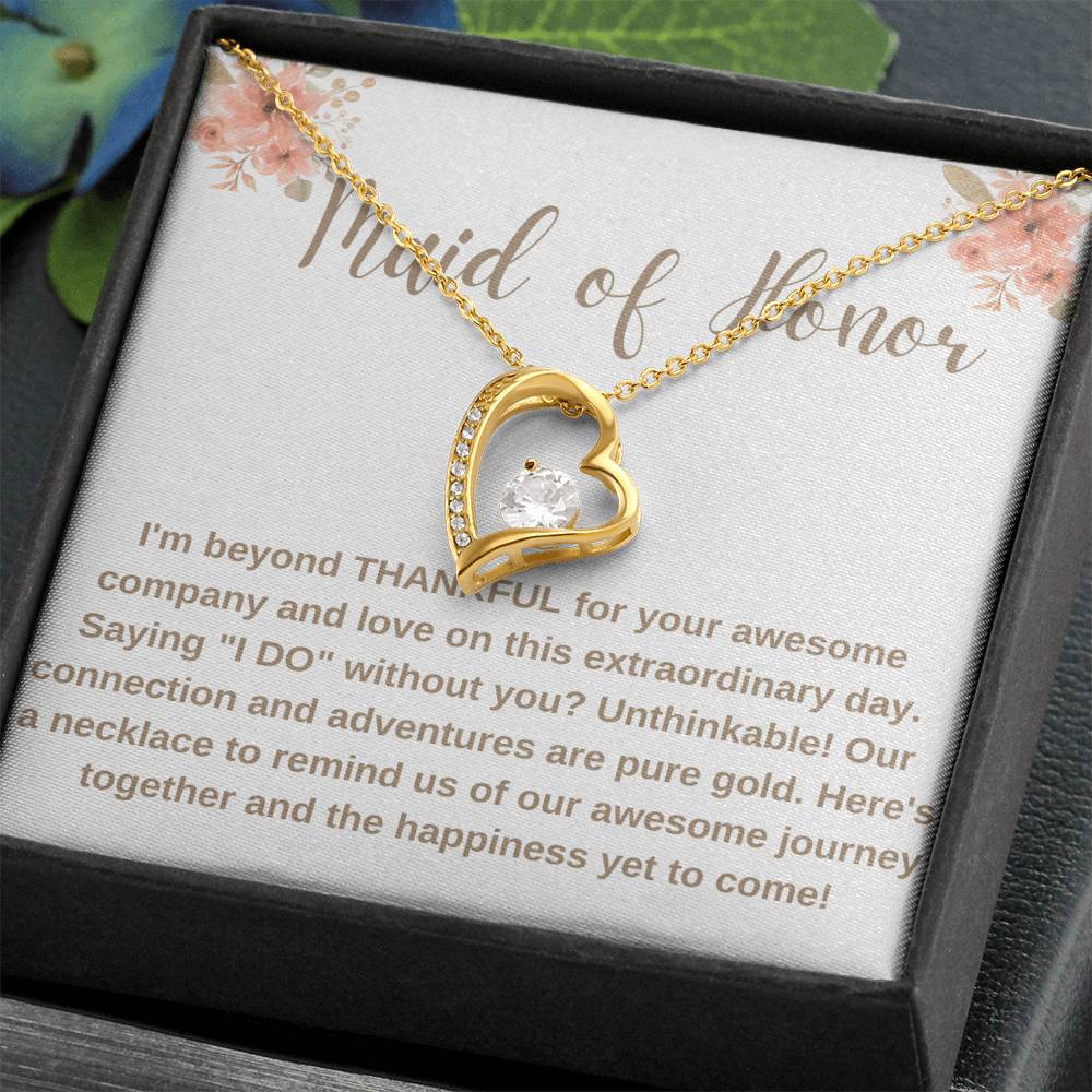 Maid of Honor Crystal Heart Necklace – Wedding Day Gift with CZ Stone