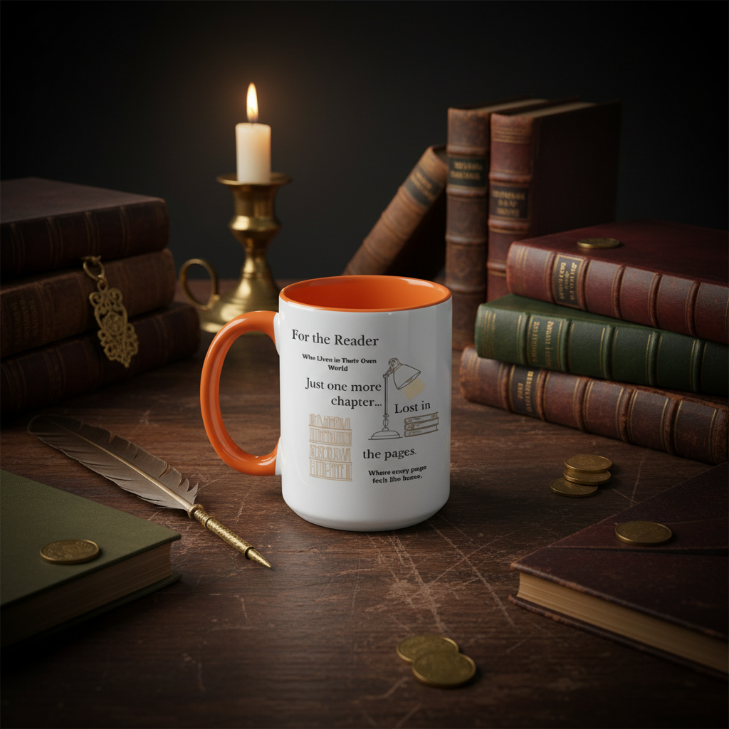 Lost in the Pages Two-Tone Reader Mug — Dark Academia Mockup