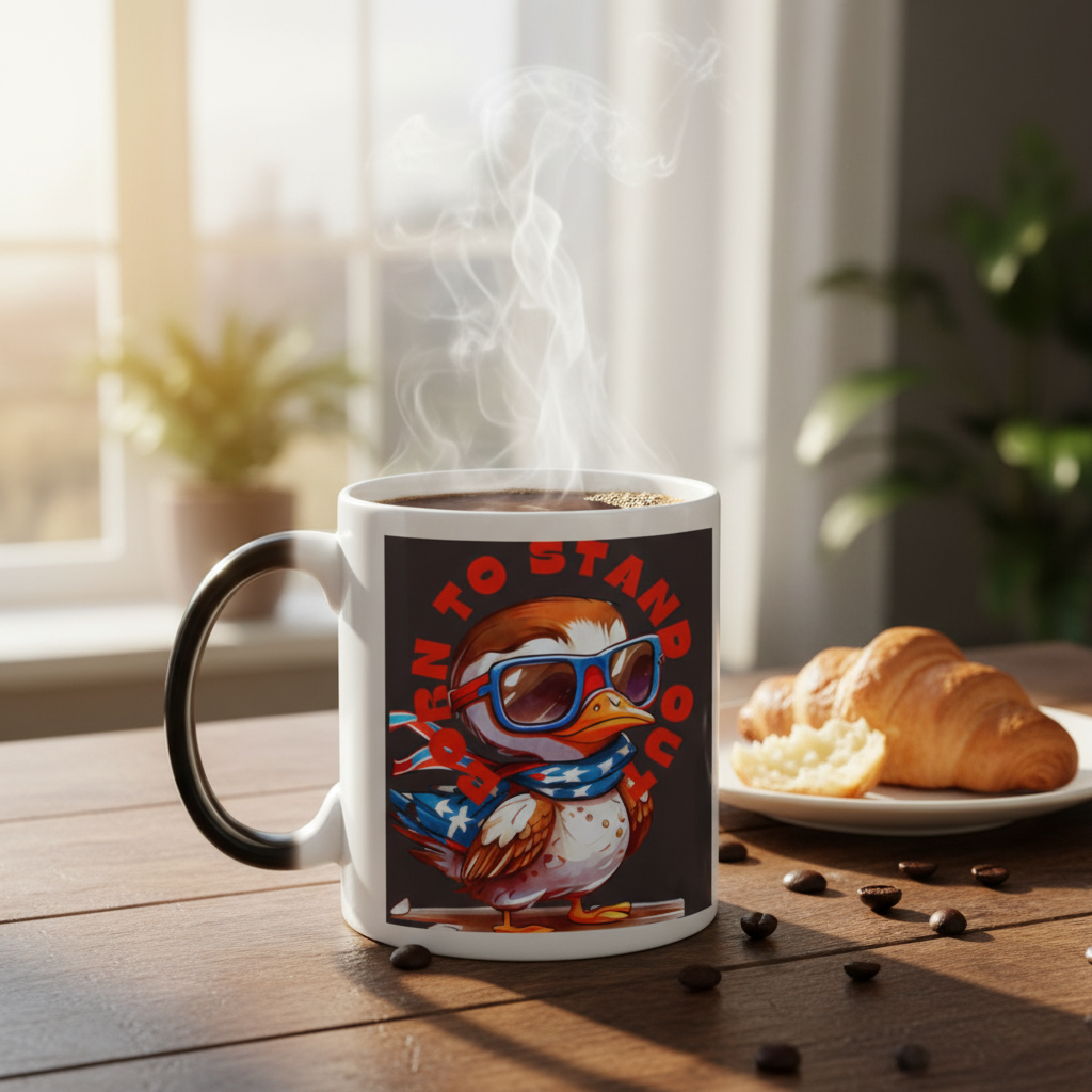 Born to Stand Out mug revealed design with hot coffee