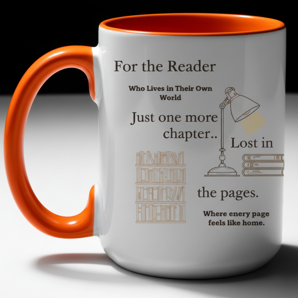 Lost in the Pages Two-Tone Reader Mug — Scroll-Stopping Ad Mockup
