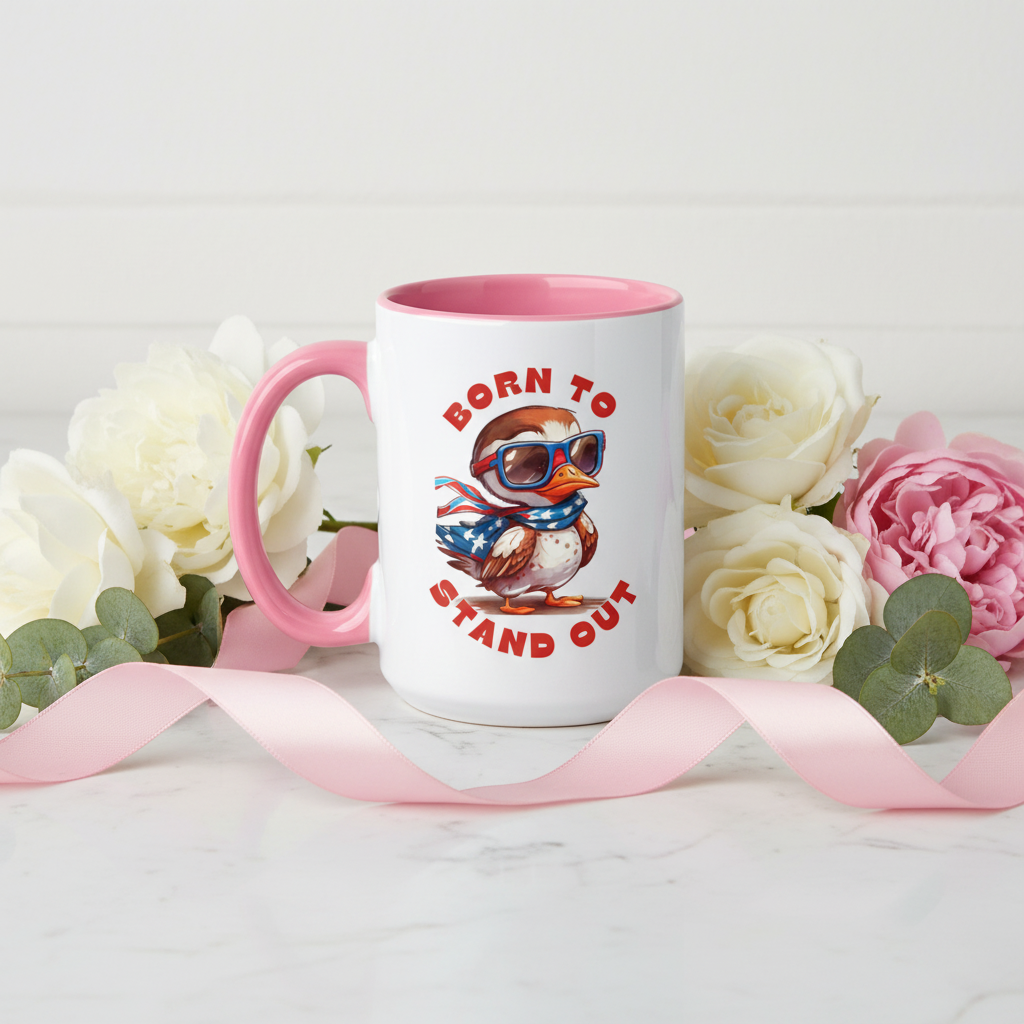 Pink accent mug styled as gift on marble surface