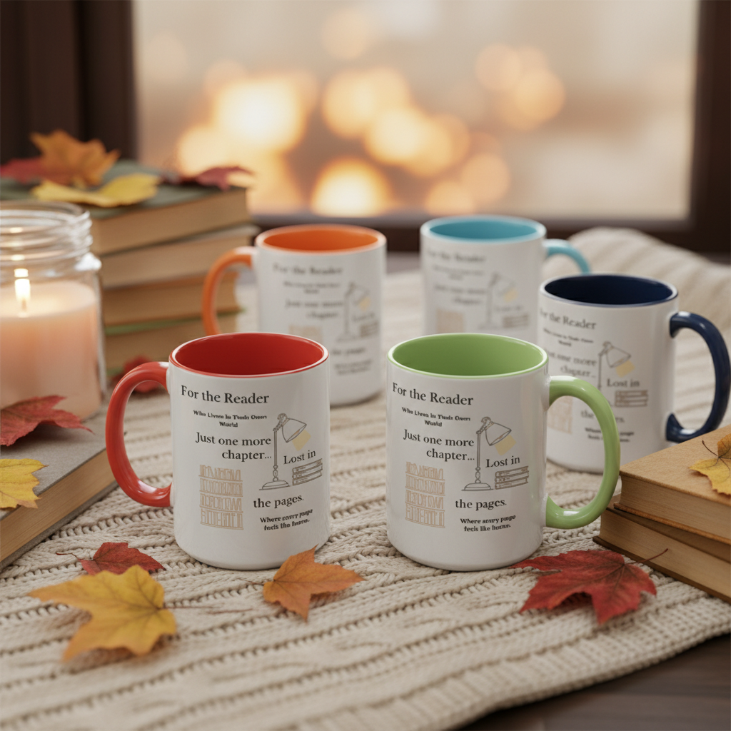 Lost in the Pages Two-Tone Reader Mug — Cozy Lifestyle Mockup