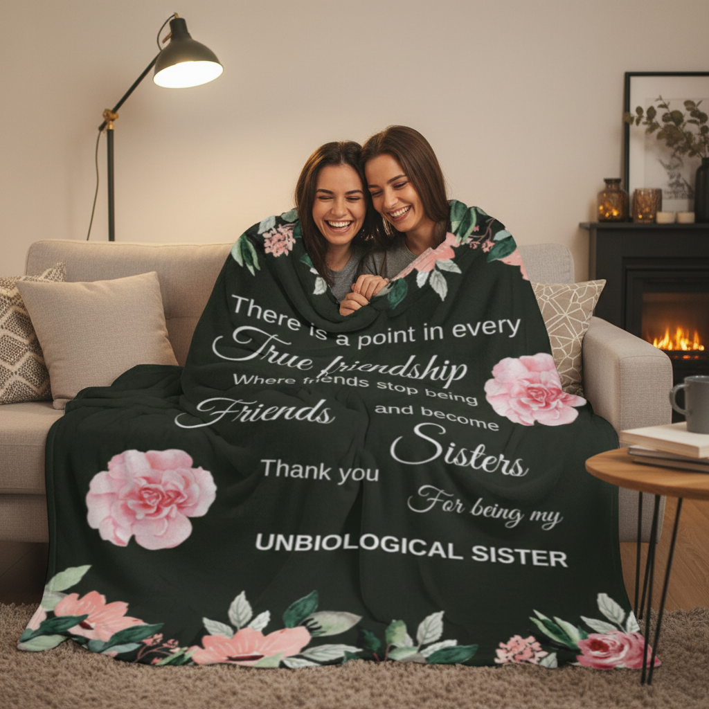 True Friends 50x60 blanket shared by two friends on couch