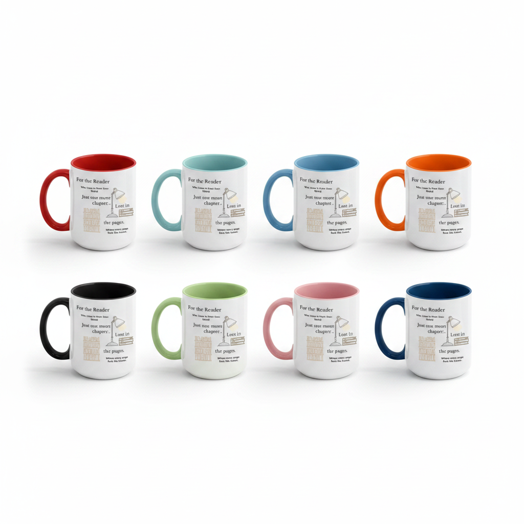 Lost in the Pages Two-Tone Reader Mug — Minimalist Studio Mockup