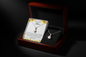 Ribbon necklace in luxury mahogany box with LED spotlight